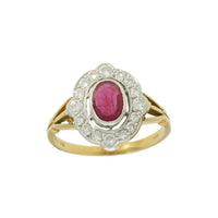 Pre Owned Ruby & Diamond Cluster Ring in 18ct Yellow and White Gold