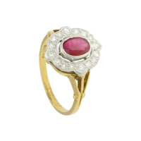 Pre Owned Ruby & Diamond Cluster Ring in 18ct Yellow and White Gold