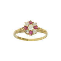 Pre Owned Ruby & Diamond Cluster Ring in 18ct Yellow Gold