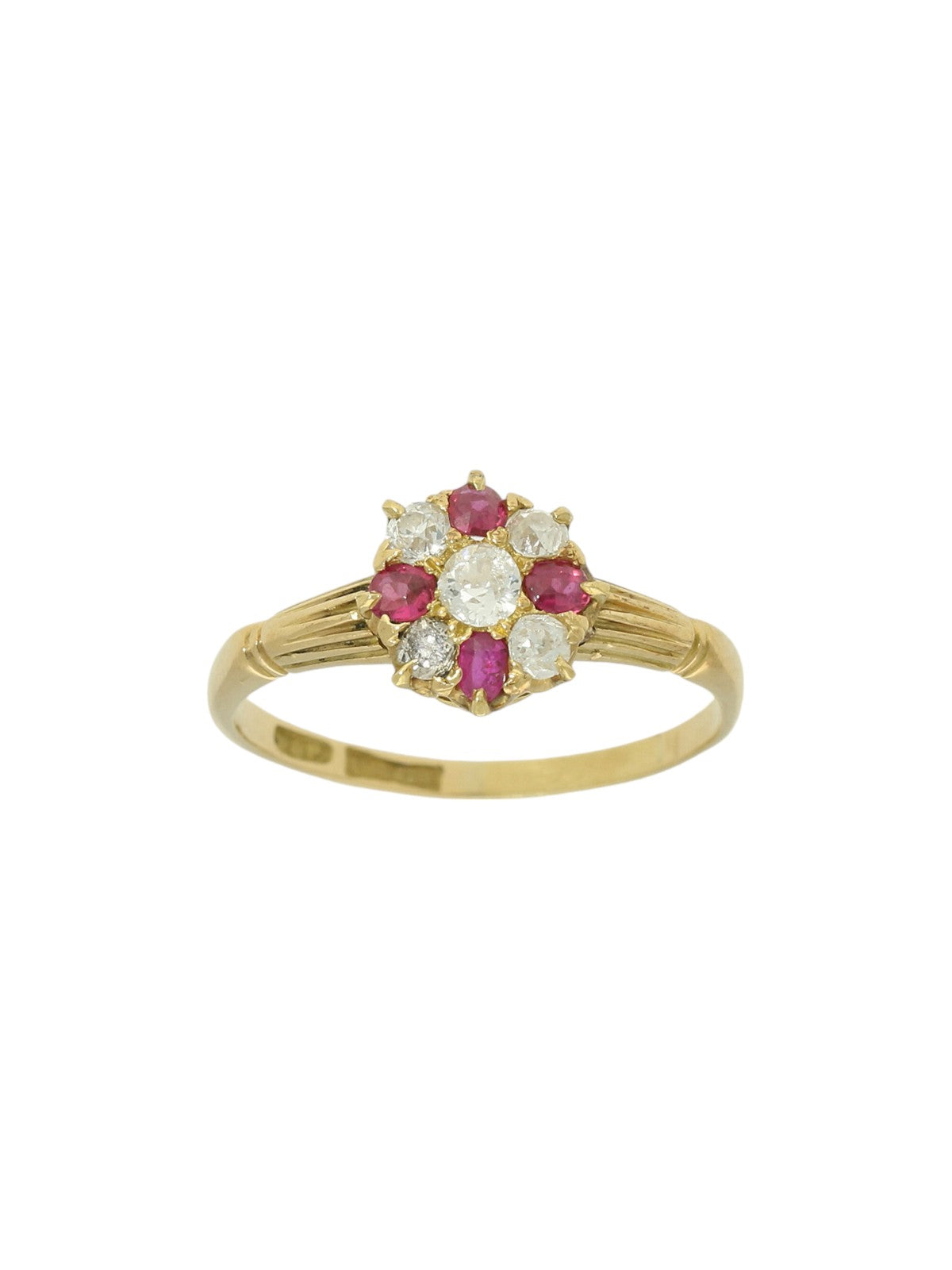 Pre Owned Ruby & Diamond Cluster Ring in 18ct Yellow Gold