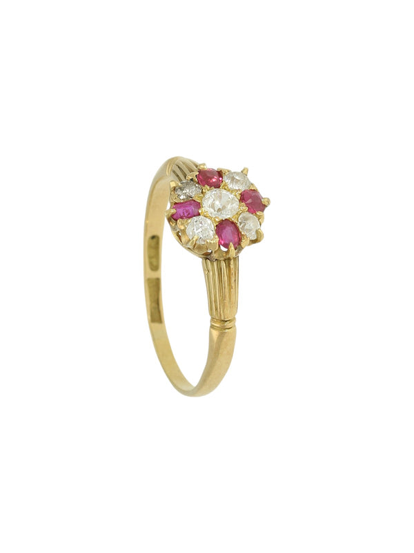 Pre Owned Ruby & Diamond Cluster Ring in 18ct Yellow Gold