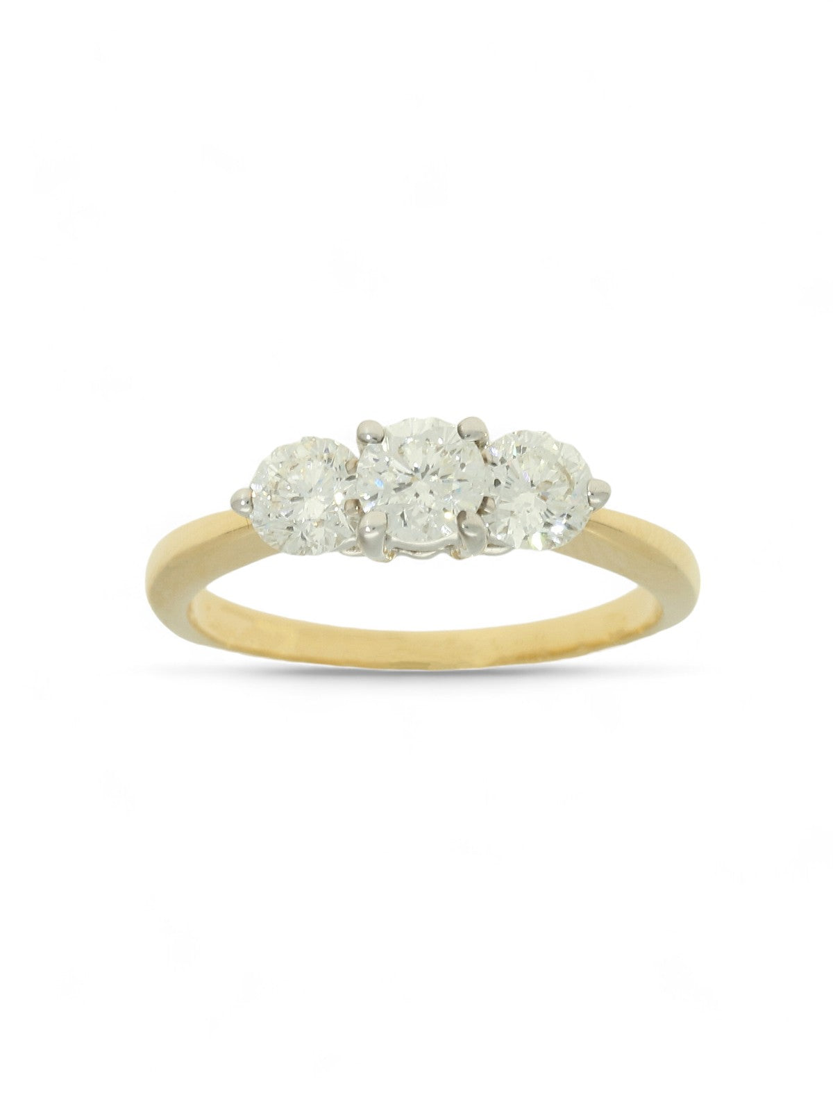 Pre Owned Diamond Three Stone Round Brilliant Cut Diamond Ring in 18ct Yellow and White Gold