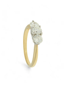 Pre Owned Diamond Three Stone Round Brilliant Cut Diamond Ring in 18ct Yellow and White Gold