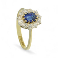 Pre Owned Sapphire & Diamond Cluster Ring in 18ct Yellow Gold & Platinum