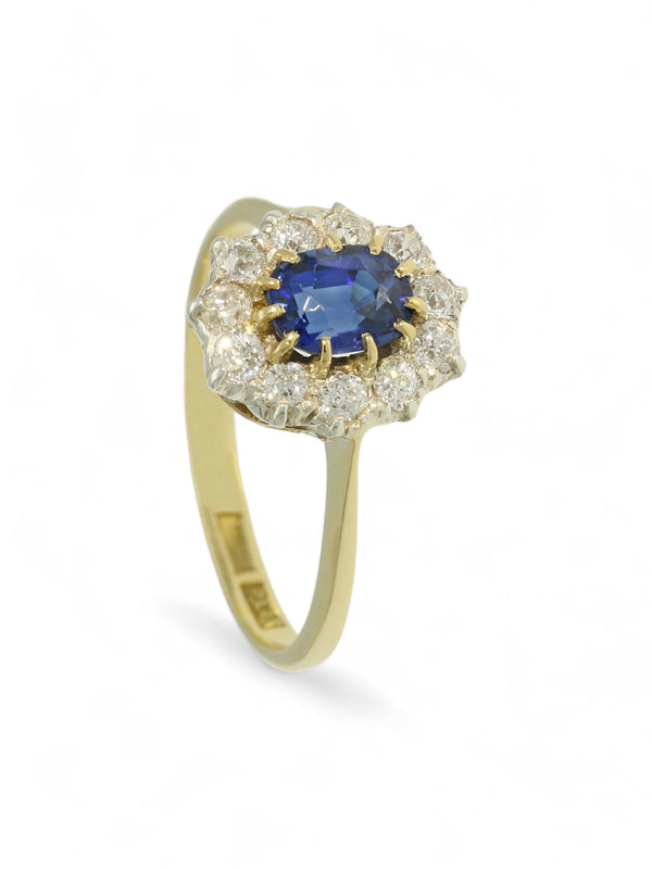 Pre Owned Sapphire & Diamond Cluster Ring in 18ct Yellow Gold & Platinum