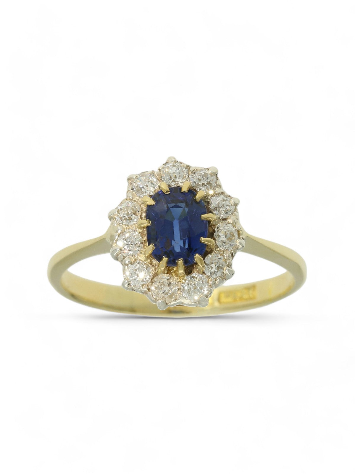 Pre Owned Sapphire & Diamond Cluster Ring in 18ct Yellow Gold & Platinum