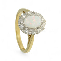 Pre Owned Opal & Diamond Cluster Ring in 18ct Yellow & White Gold