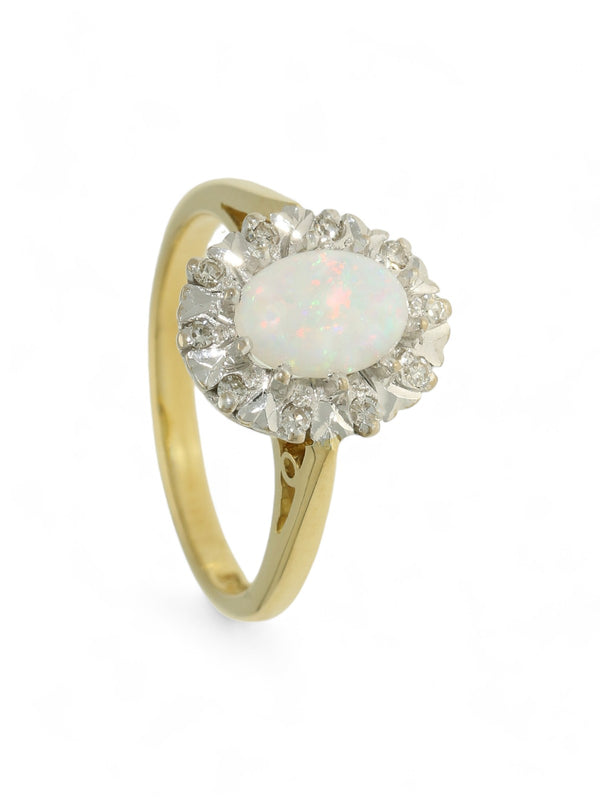 Pre Owned Opal & Diamond Cluster Ring in 18ct Yellow & White Gold