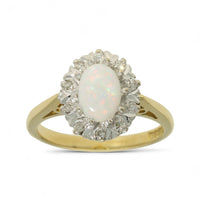 Pre Owned Opal & Diamond Cluster Ring in 18ct Yellow & White Gold