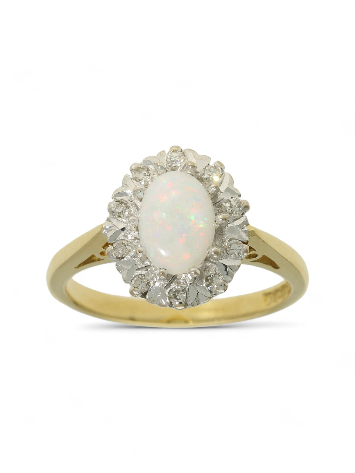 Pre Owned Opal & Diamond Cluster Ring in 18ct Yellow & White Gold