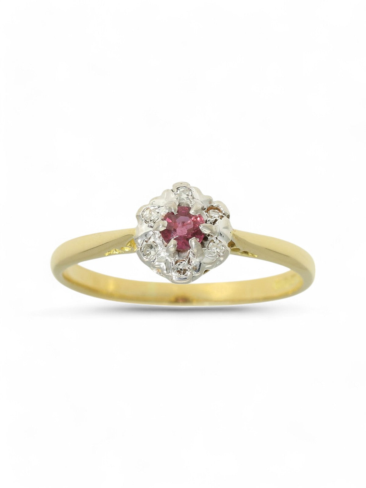 Pre Owned Ruby & Diamond Cluster Ring in 18ct Yellow Gold