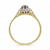 Pre Owned Ruby & Diamond Cluster Ring in 18ct Yellow Gold