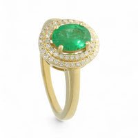 Pre Owned Emerald & Diamond Cluster Ring in 14ct Yellow Gold