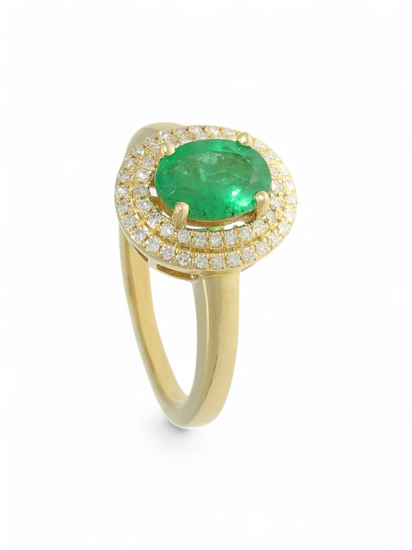 Pre Owned Emerald & Diamond Cluster Ring in 14ct Yellow Gold