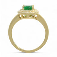 Pre Owned Emerald & Diamond Cluster Ring in 14ct Yellow Gold