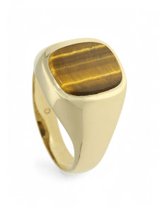 Pre Owned Tiger's Eye Signet Ring in 9ct Yellow Gold