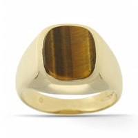 Pre Owned Tiger's Eye Signet Ring in 9ct Yellow Gold