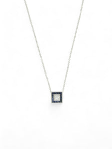 Pre Owned Sapphire & Diamond Square Pendant Necklace in 18ct White Gold