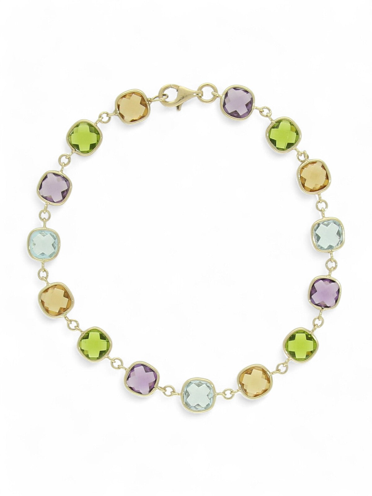 Pre Owned Multi Stone Cushion Bracelet in 9ct Yellow Gold