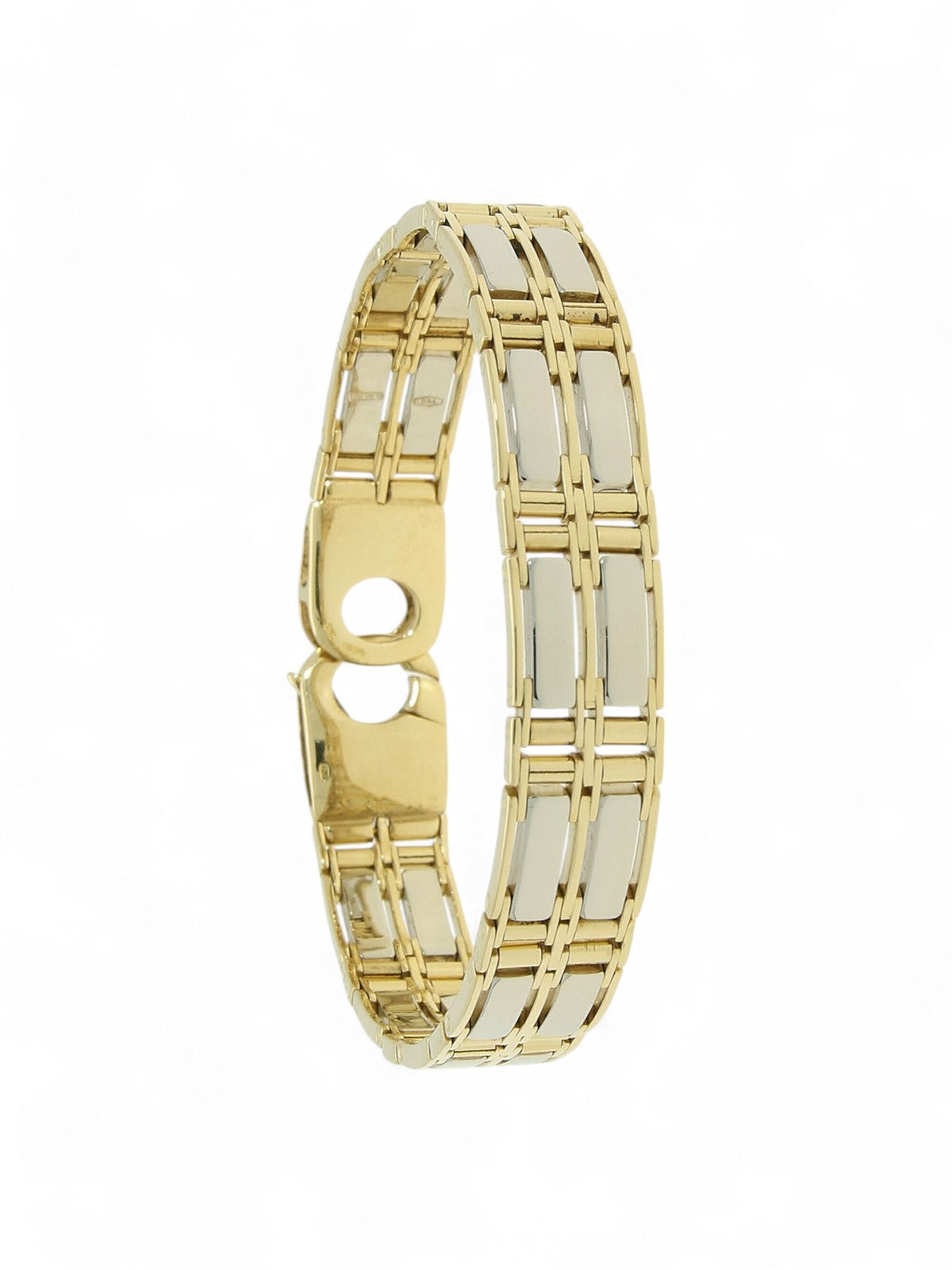 Pre Owned Double Bar Link Bracelet in 18ct Yellow & White Gold