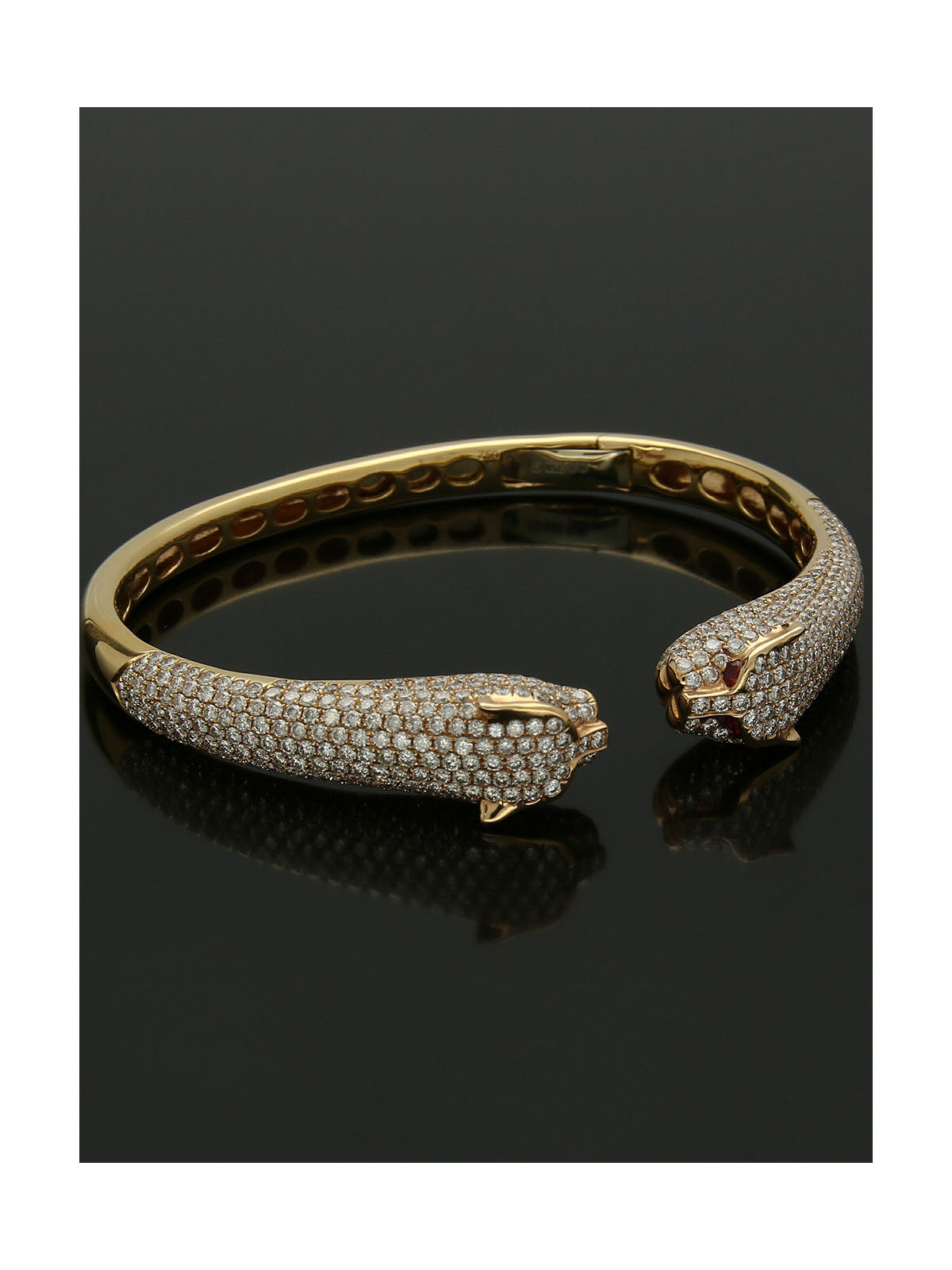 Pre Owned Diamond Set Leopard Hinged Torque Bangle in 18ct Yellow Gold