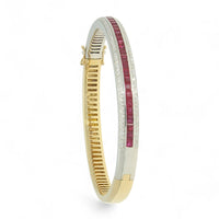 Pre Owned Ruby & Diamond Bangle in 18ct Yellow and White Gold