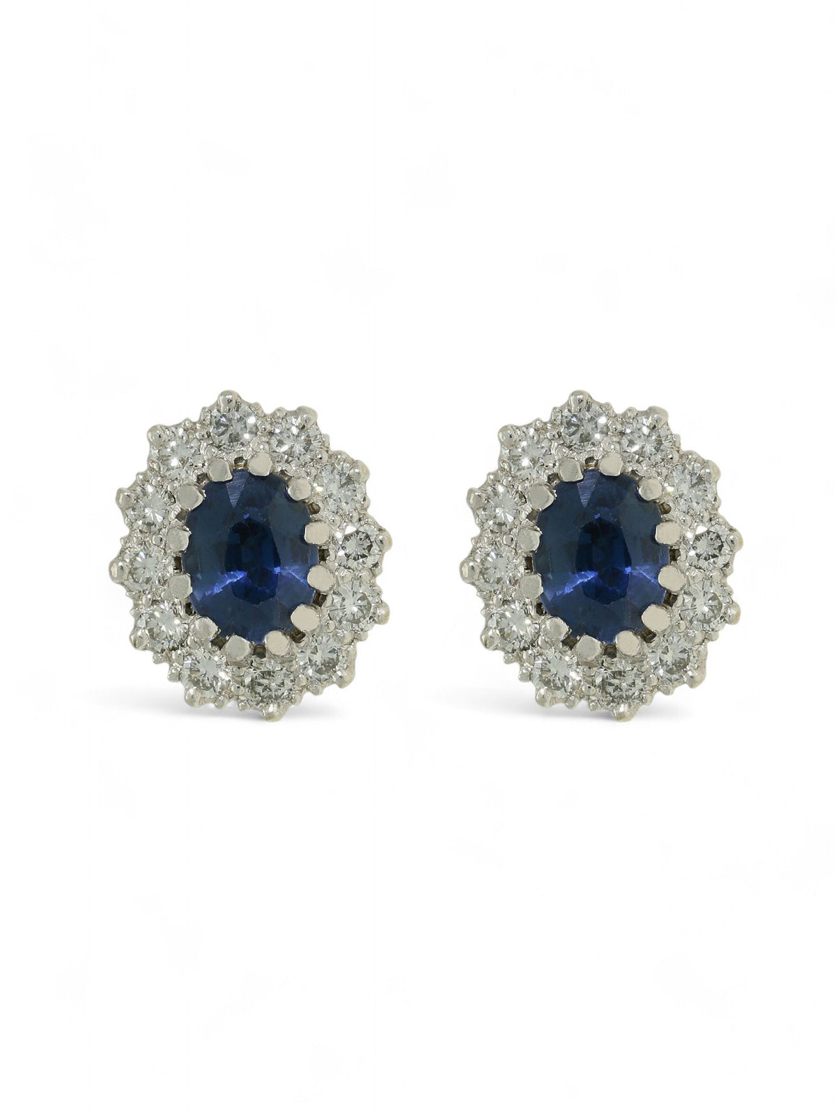 Pre Owned Sapphire & Diamond Cluster Earrings in 18ct Yellow & White Gold