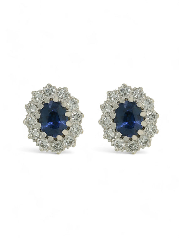 Pre Owned Sapphire & Diamond Cluster Earrings in 18ct Yellow & White Gold