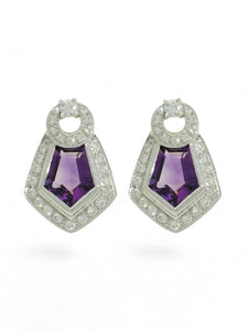 Pre Owned Amethyst & Diamond Drop Earrings in 18ct White Gold