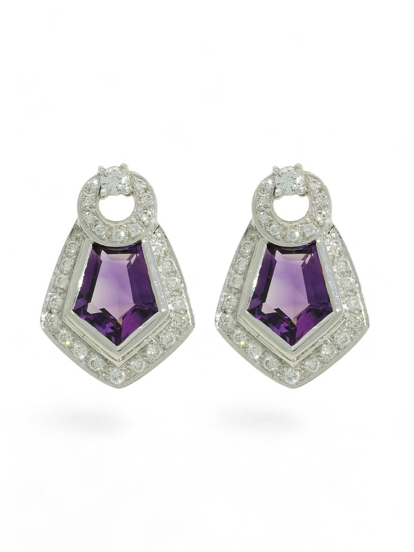 Pre Owned Amethyst & Diamond Drop Earrings in 18ct White Gold