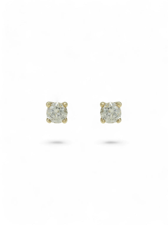 Pre Owned Diamond Round Brilliant Single Stone Stud Earrings 0.15ct in 9ct Yellow Gold