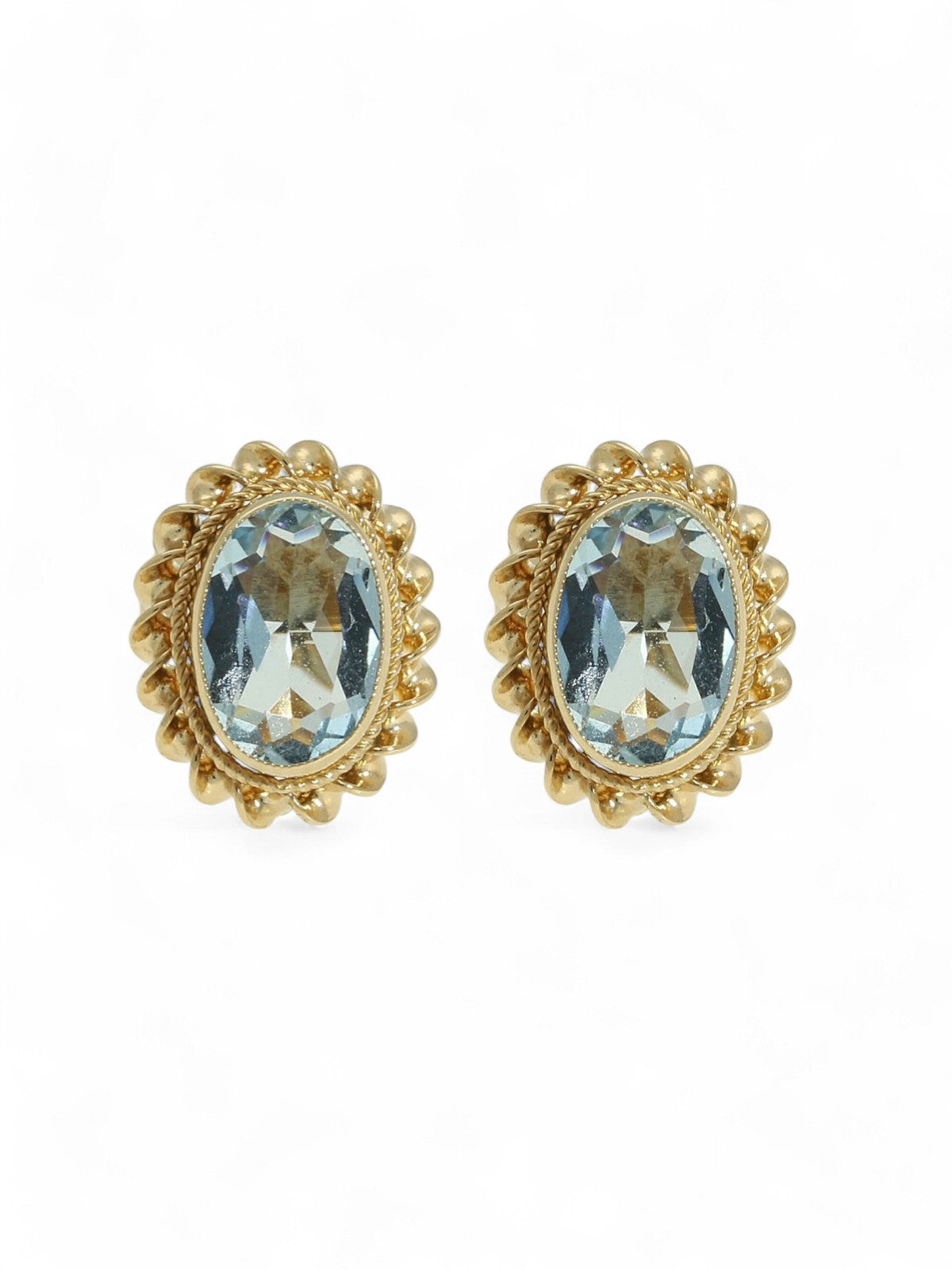 Pre Owned Blue Topaz Oval Stud Earrings in 9ct Yellow Gold