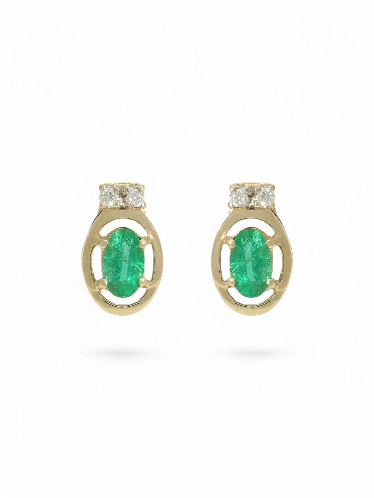 Pre Owned Emerald & Diamond Oval Stud Earrings in 18ct Yellow Gold