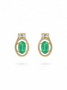 Pre Owned Emerald & Diamond Oval Stud Earrings in 18ct Yellow Gold