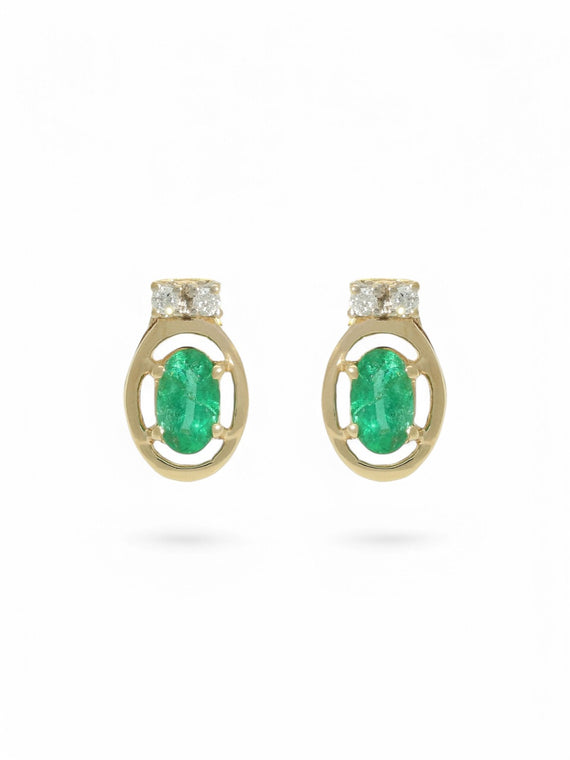 Pre Owned Emerald & Diamond Oval Stud Earrings in 18ct Yellow Gold