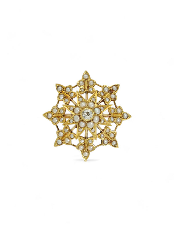 Pre Owned Pearl & Diamond Victorian Star Brooch in Unmarked Metal