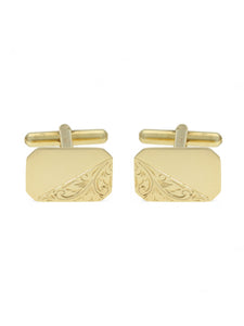 Pre Owned Half Engraved Oblong Cufflinks in 9ct Yellow Gold