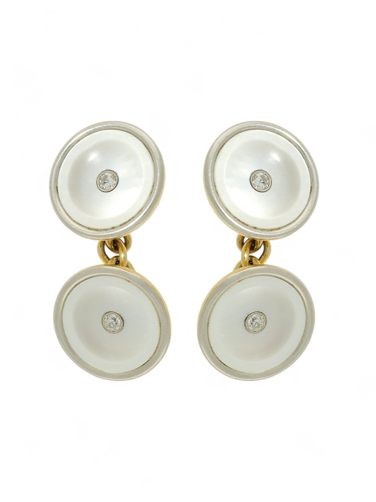 Pre Owned Mother of Pearl & Diamond Cufflinks in 18ct Yellow Gold and Platinum