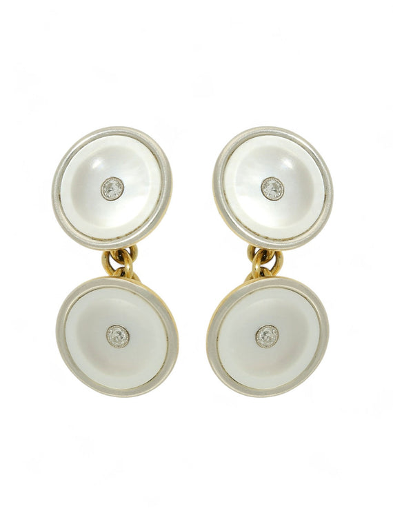 Pre Owned Mother of Pearl & Diamond Cufflinks in 18ct Yellow Gold and Platinum