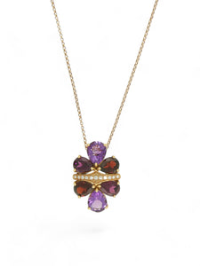 Amethyst, Garnet, Rhodolite & Diamond Set Pendant Necklace in 18ct Rose Gold