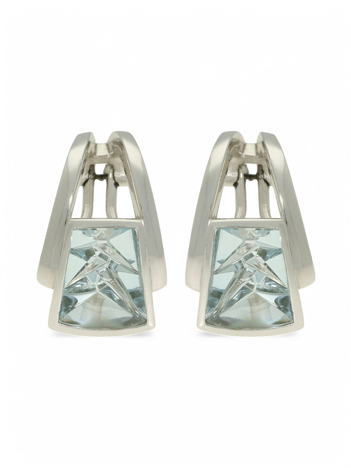 Pre Owned Aquamarine Munsteiner Cut Earrings in 18ct White Gold