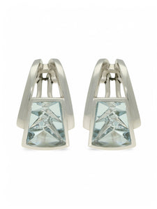 Pre Owned Aquamarine Munsteiner Cut Earrings in 18ct White Gold