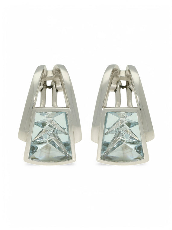 Pre Owned Aquamarine Munsteiner Cut Earrings in 18ct White Gold