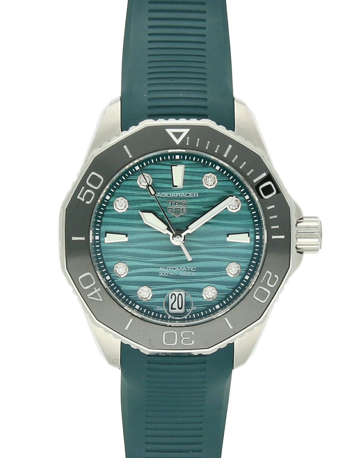 Pre Owned Steel TAG Heuer Aquaracer Automatic Watch on Blue Rubber Strap 36mm