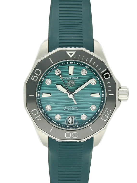 Pre Owned Steel TAG Heuer Aquaracer Automatic Watch on Blue Rubber Strap 36mm