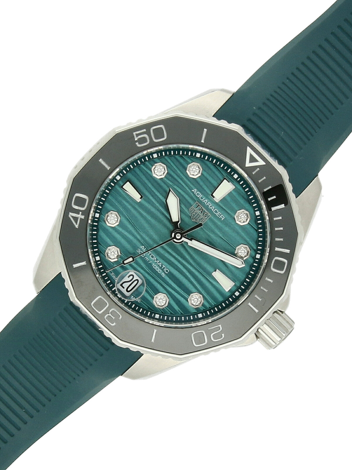 Pre Owned Steel TAG Heuer Aquaracer Automatic Watch on Blue Rubber Strap 36mm