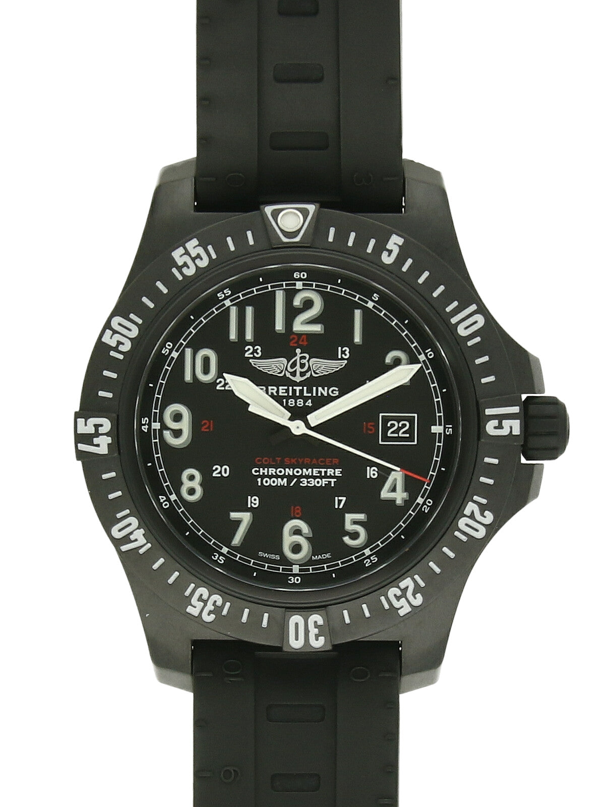 Pre Owned Breitling Colt Skyracer Breitlight Quartz 45mm Watch on Black Rubber Strap