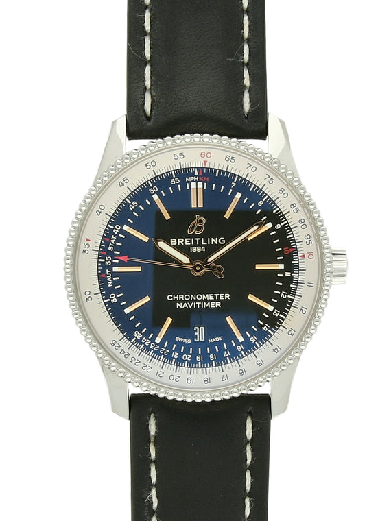Pre Owned Breitling Navitimer Steel Automatic 41mm Watch on Black Leather Strap