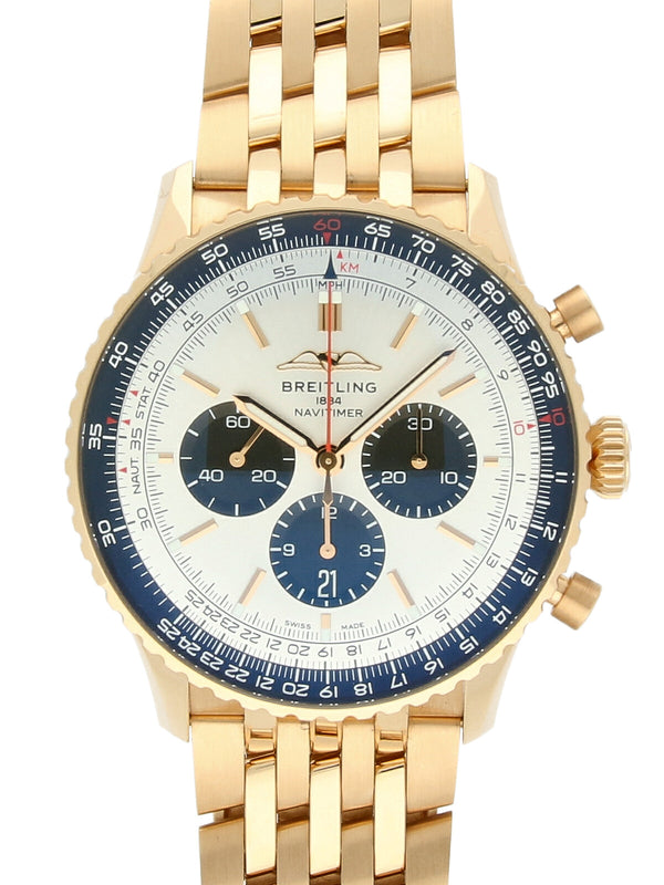 Pre Owned Breitling Navitimer 18ct Rose Gold Automatic Watch 46mm on 18ct Rose Gold Bracelet