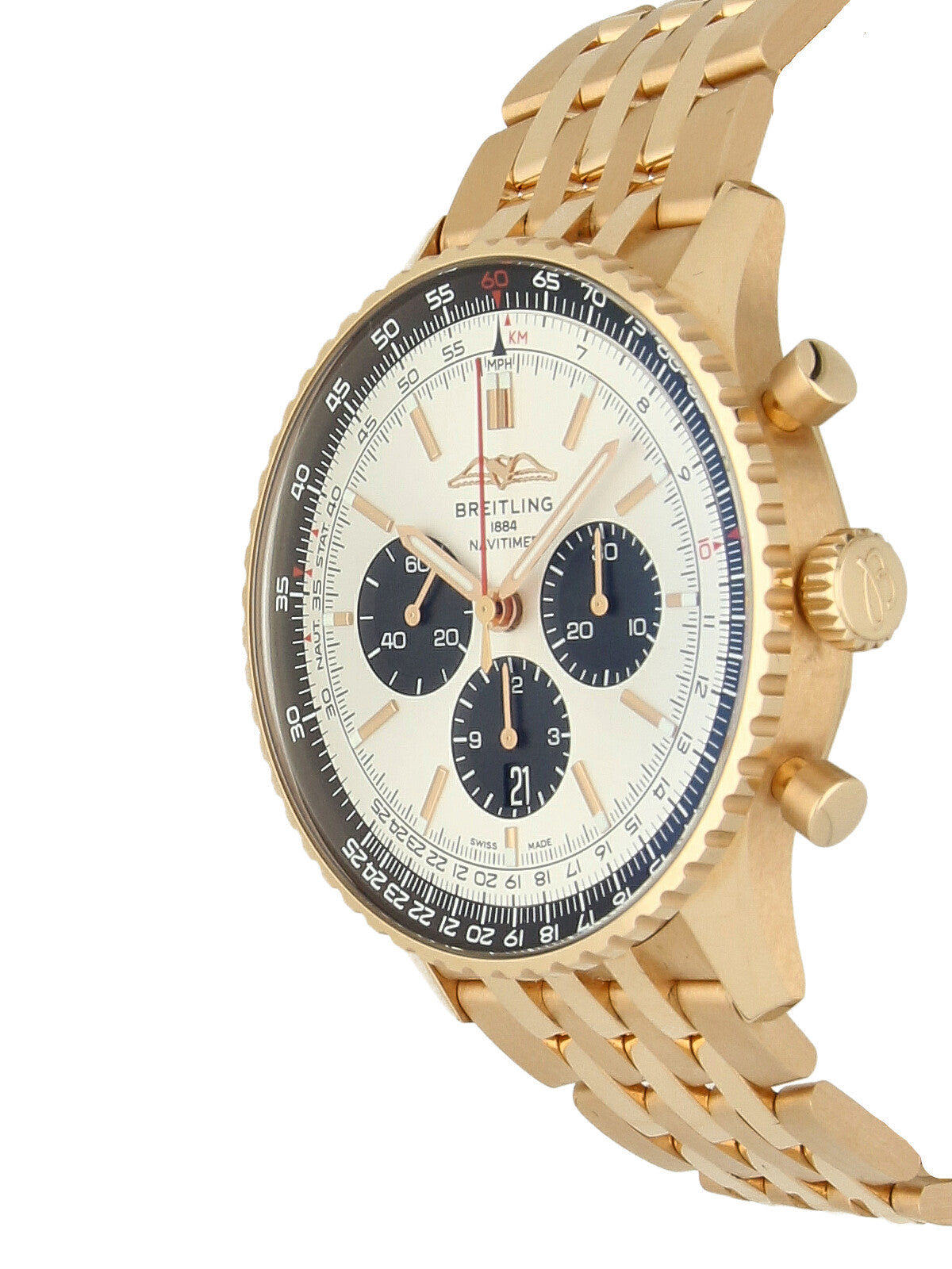 Pre Owned Breitling Navitimer 18ct Rose Gold Automatic Watch 46mm on 18ct Rose Gold Bracelet